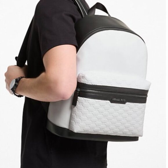 Michael Kors $548 retail Bright White & Black Cooper Logo Embossed Backpack NWT - Picture 7 of 16